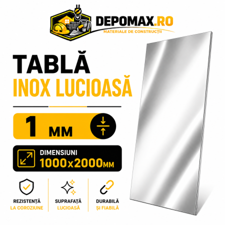 Tabla inox lucioasa BA, 1 x 1000 x 2000 mm, 2 mp